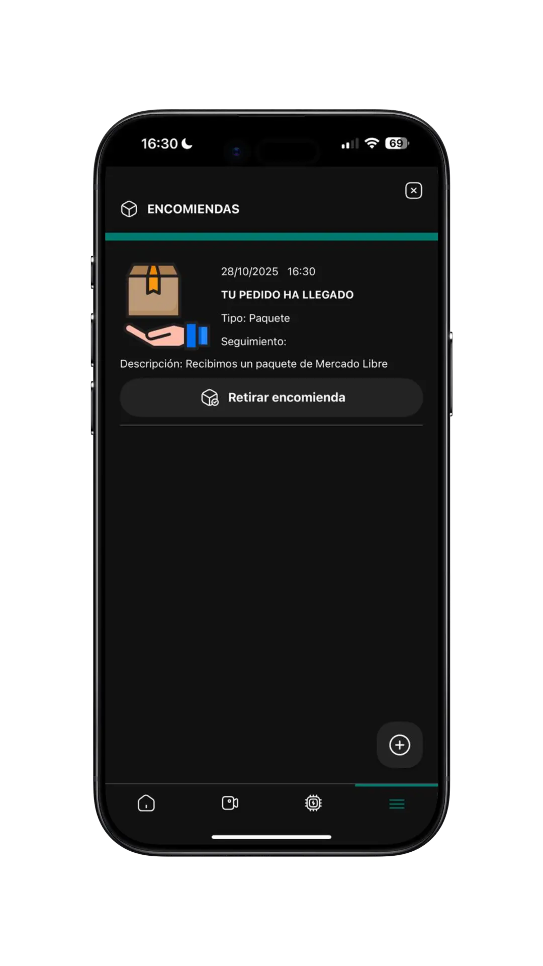 Telefono con Aplicaciónn de encomiendas