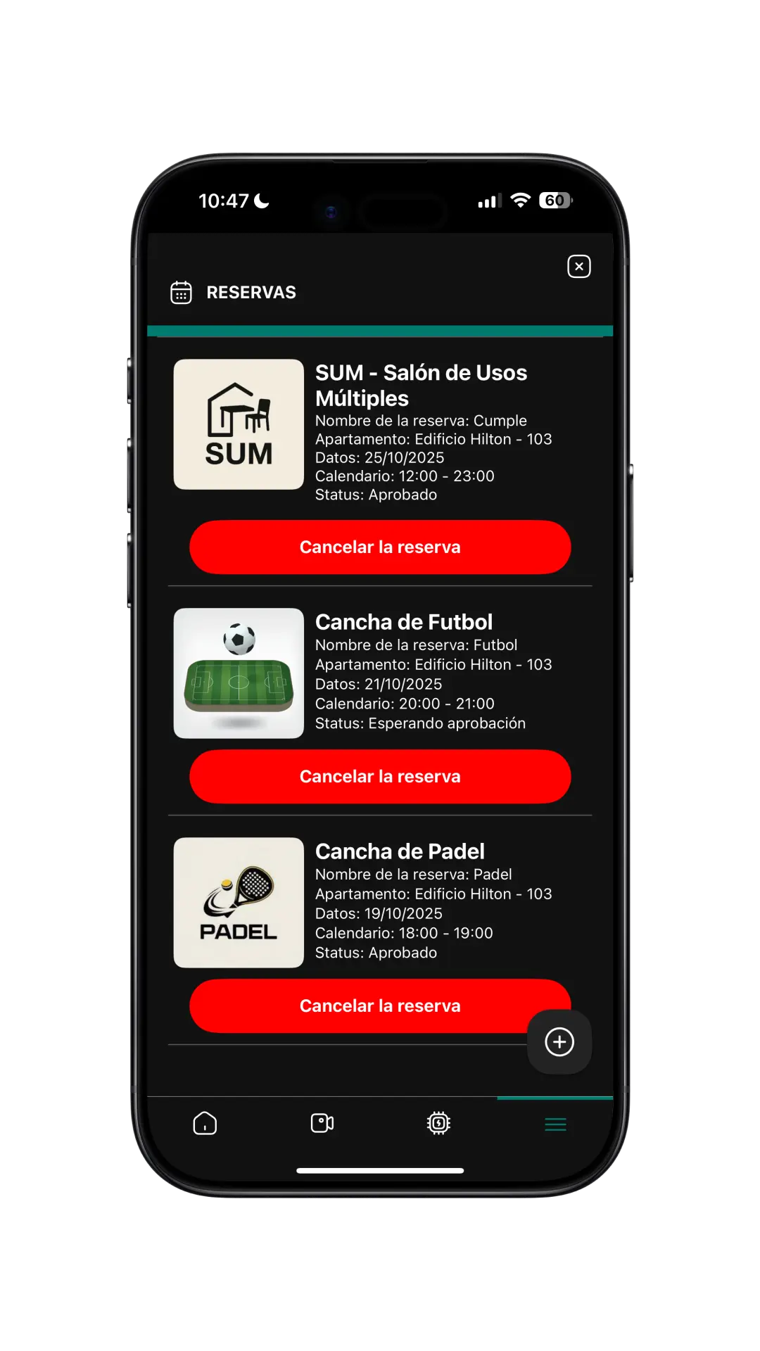 Telefono con Aplicación de reservas